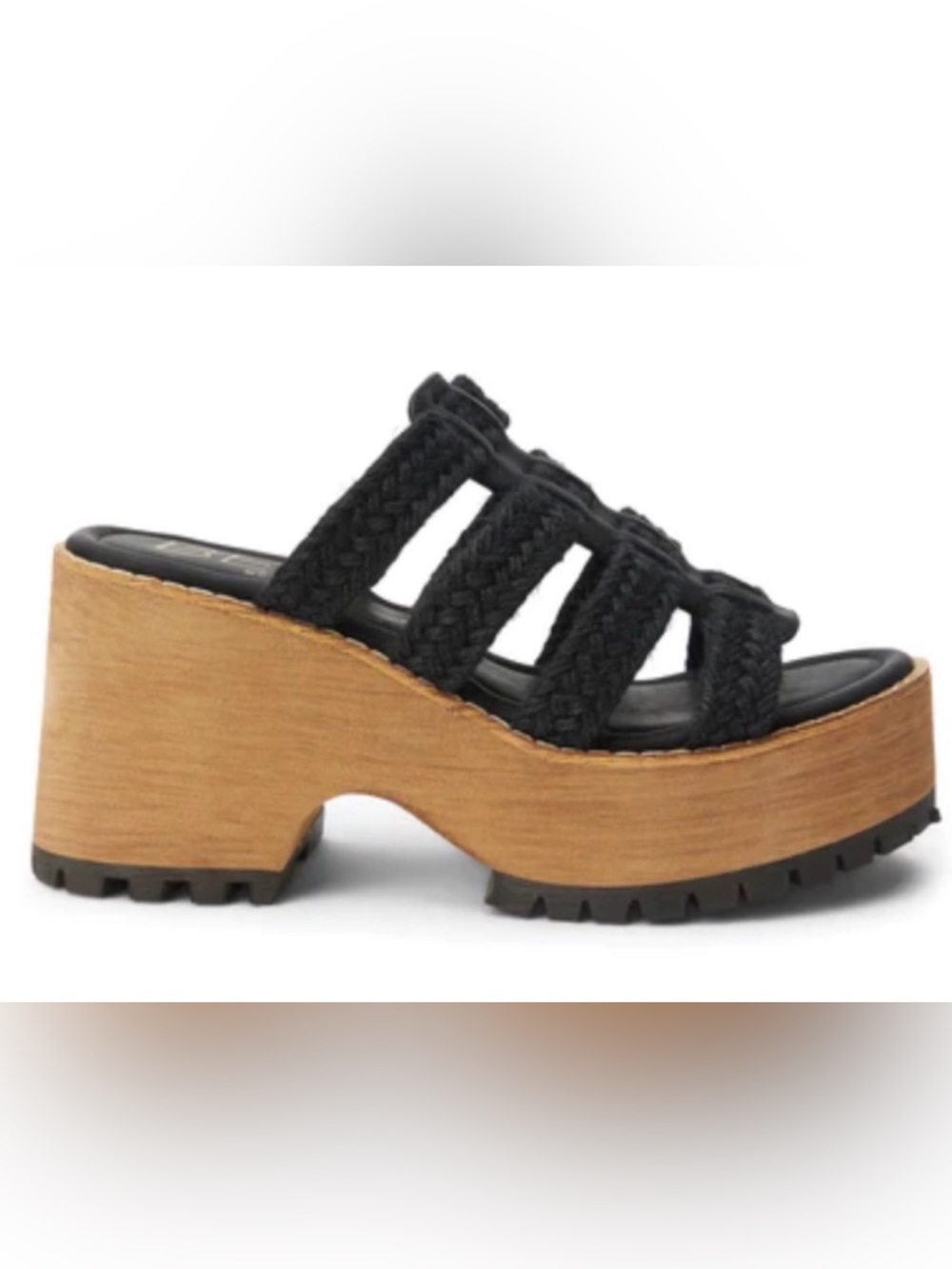 BEACH by Matisse Daze Black Braided Lug Sole Platform Wedge Sandals Size 9M